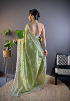 Teeya Creation Parrot Color Gold Crush Embroidery Work Saree | Grocsy