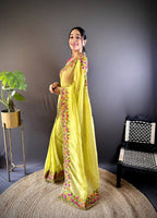Teeya Creation Olive Color Gold Crush Embroidery Work Saree | Grocsy