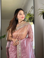 Teeya Creation Lavender Color Silver Tissue Silk Embroidery And Mirror Work Saree | Grocsy