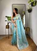 Teeya Creation Lavender Color Silver Tissue Silk Embroidery And Mirror Work Saree | Grocsy