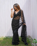Teeya Creation Black Color Butterfly Net Embroidery Work Saree | Grocsy