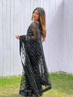 Teeya Creation Black Color Butterfly Net Embroidery Work Saree | Grocsy