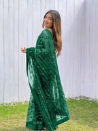 Teeya Creation Green Color Butterfly Net Embroidery Work Saree | Grocsy