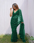 Teeya Creation Green Color Butterfly Net Embroidery Work Saree | Grocsy