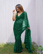 Teeya Creation Green Color Butterfly Net Embroidery Work Saree | Grocsy