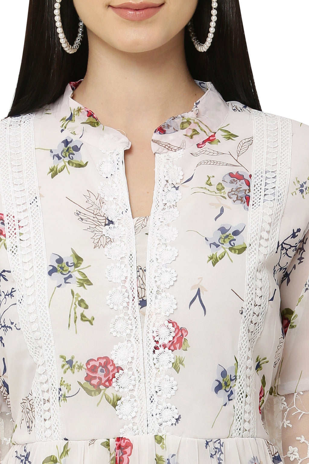 PAVONINE White Color Flower Printed Lace Bottom Dress For Girls & Women | Grocsy