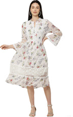 PAVONINE White Color Flower Printed Lace Bottom Dress For Girls & Women | Grocsy