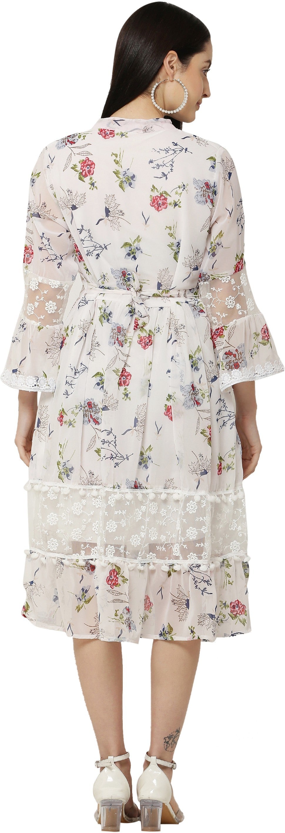 PAVONINE White Color Flower Printed Lace Bottom Dress For Girls & Women | Grocsy
