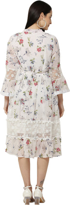 PAVONINE White Color Flower Printed Lace Bottom Dress For Girls & Women | Grocsy