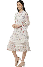 PAVONINE White Color Flower Printed Lace Bottom Dress For Girls & Women | Grocsy