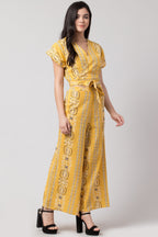 PAVONINE Mustard Color Printed Crop Top And Flared Palazzo Set For Girls & Women | Grocsy