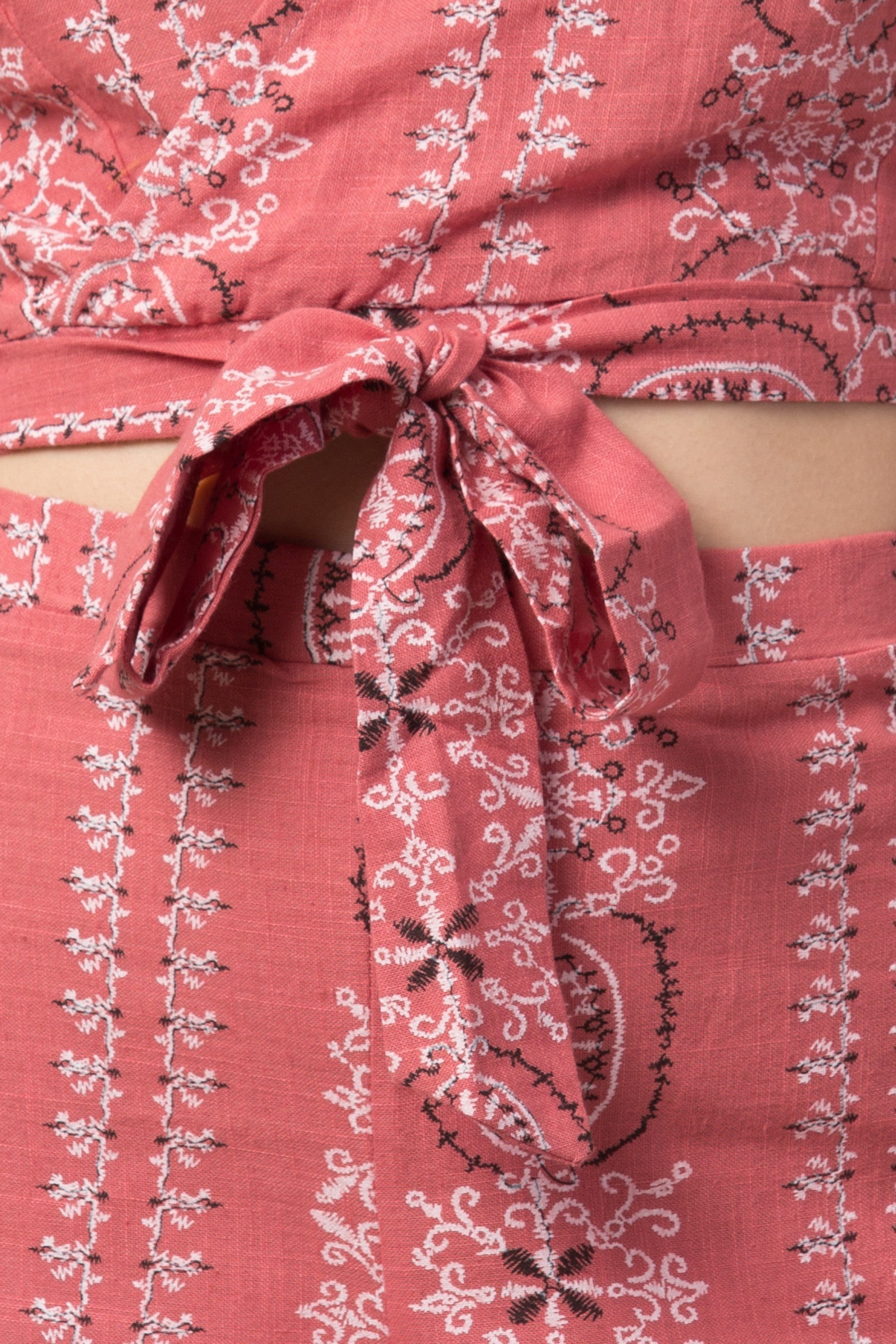PAVONINE Peach Color Printed Crop Top And Flared Palazzo Set For Girls & Women | Grocsy