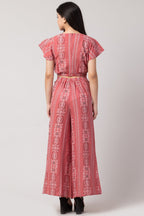 PAVONINE Peach Color Printed Crop Top And Flared Palazzo Set For Girls & Women | Grocsy