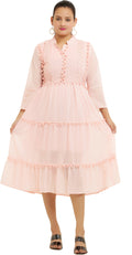 PAVONINE Pum Pum & Lace Inserted Pink Color Dress For Girls & Women | Grocsy