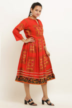 PAVONINE Jaipuri Block Print Red Color Dress For Girls & Women | Grocsy