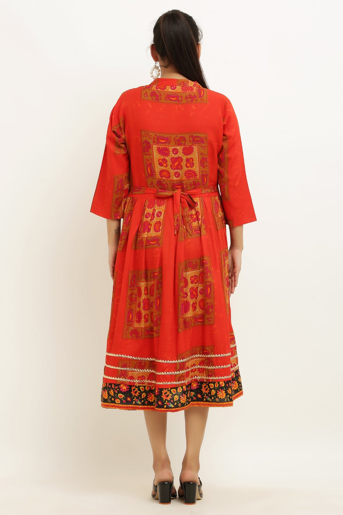 PAVONINE Jaipuri Block Print Red Color Dress For Girls & Women | Grocsy