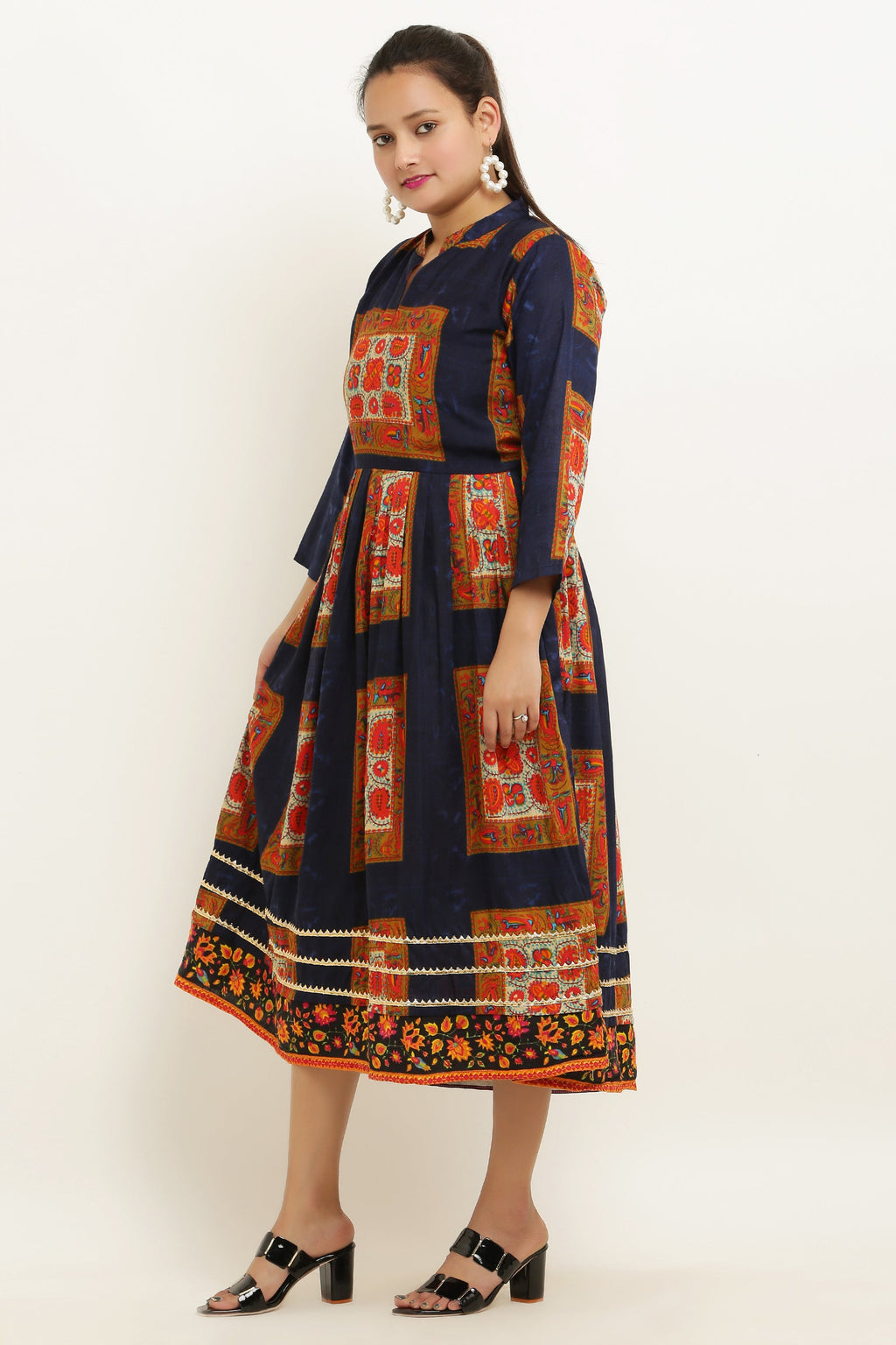 PAVONINE Jaipuri Block Print Navy Blue Color Dress For Girls & Women | Grocsy