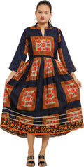 PAVONINE Jaipuri Block Print Navy Blue Color Dress For Girls & Women | Grocsy