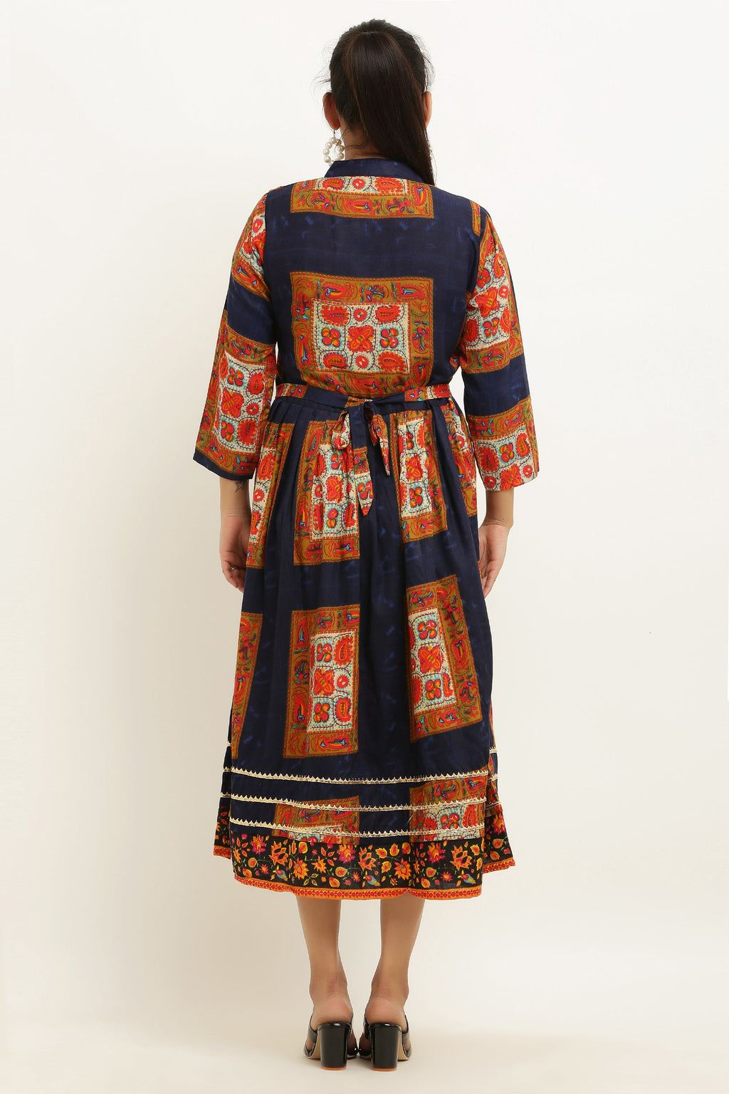 PAVONINE Jaipuri Block Print Navy Blue Color Dress For Girls & Women | Grocsy
