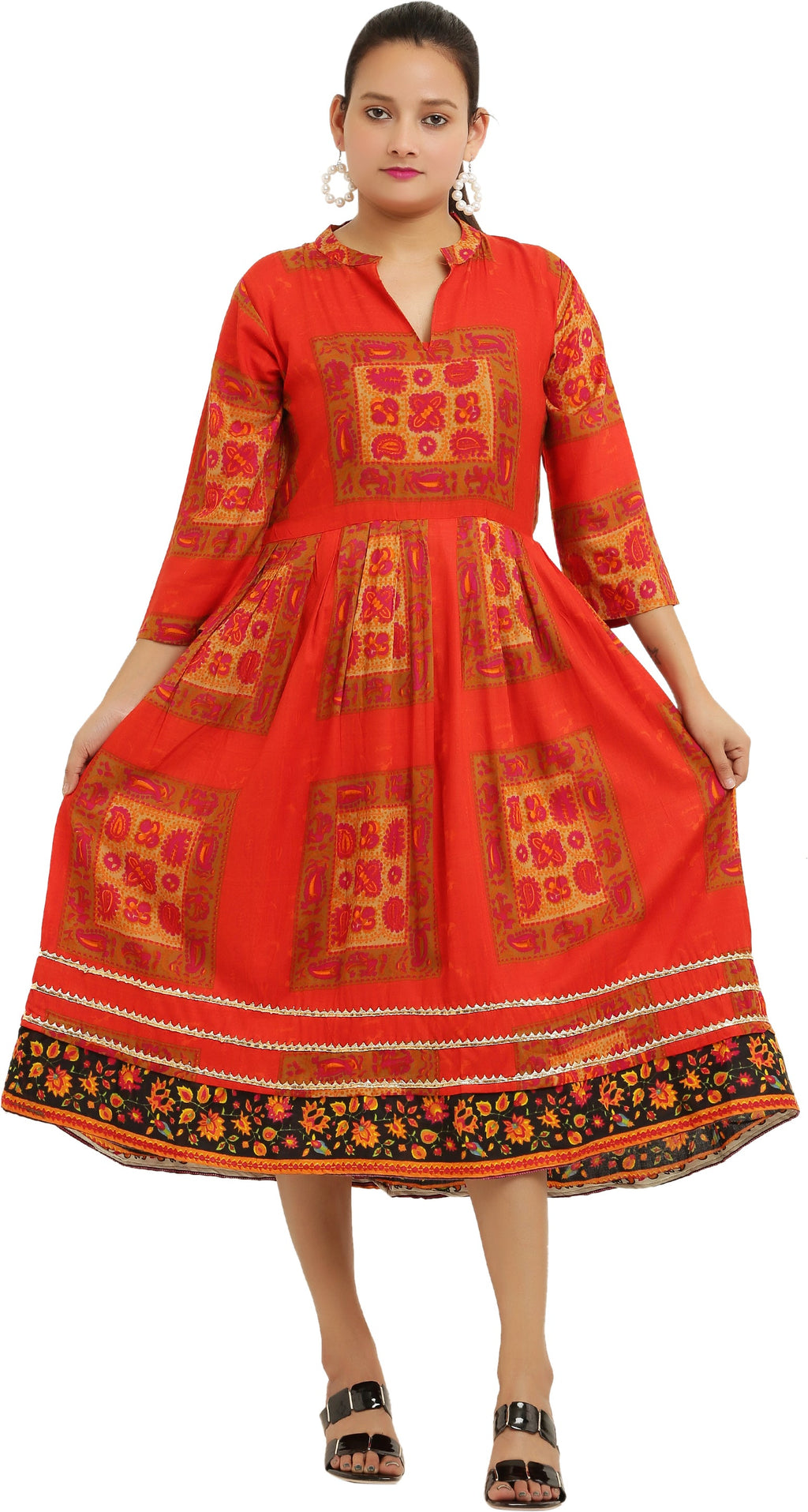 PAVONINE Jaipuri Block Print Red Color Dress For Girls & Women | Grocsy