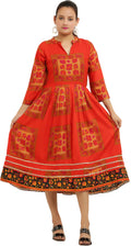 PAVONINE Jaipuri Block Print Red Color Dress For Girls & Women | Grocsy