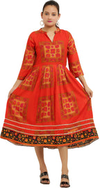 PAVONINE Jaipuri Block Print Red Color Dress For Girls & Women | Grocsy