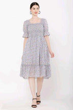 PAVONINE Grey Color Georgette Fabric Body Kansai Midi For Girls | Grocsy