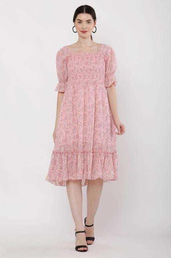PAVONINE Peach Color Georgette Fabric Body Kansai Midi For Girls | Grocsy