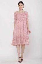 PAVONINE Peach Color Georgette Fabric Body Kansai Midi For Girls | Grocsy