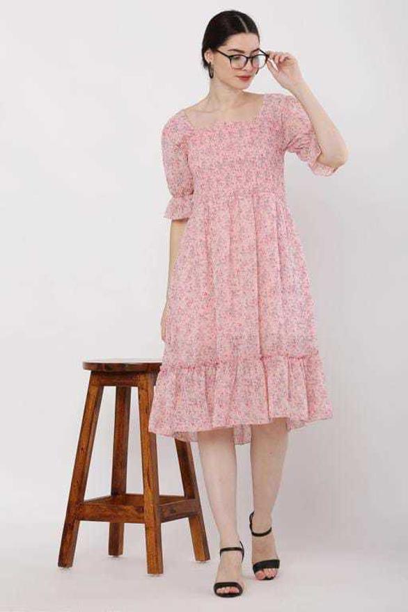 PAVONINE Peach Color Georgette Fabric Body Kansai Midi For Girls | Grocsy