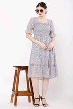 PAVONINE Grey Color Georgette Fabric Body Kansai Midi For Girls | Grocsy