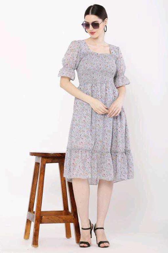 PAVONINE Grey Color Georgette Fabric Body Kansai Midi For Girls | Grocsy