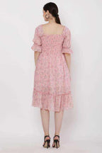 PAVONINE Peach Color Georgette Fabric Body Kansai Midi For Girls | Grocsy