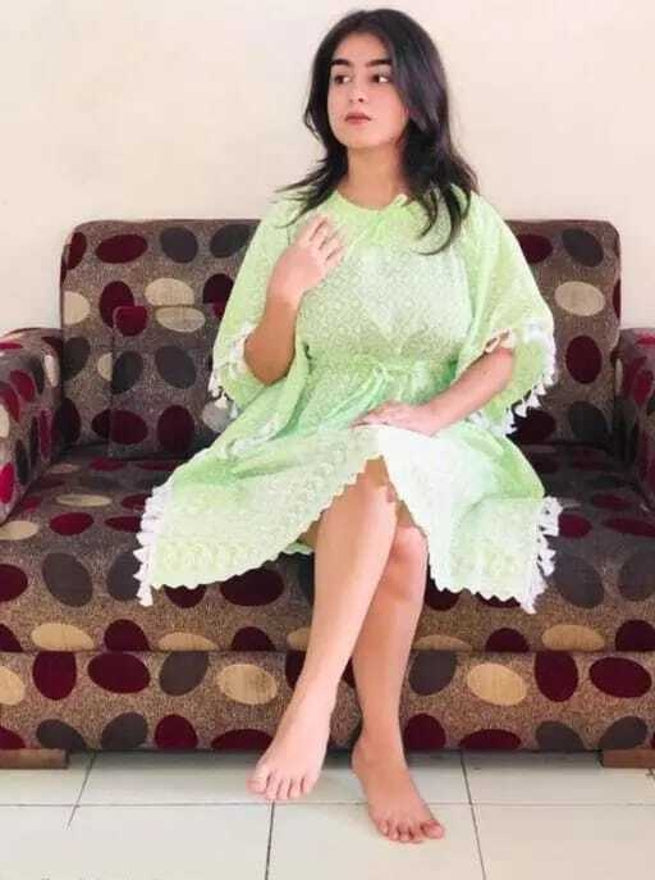 PAVONINE Pista Color Embroidery Kaftan Dress For Women | Grocsy