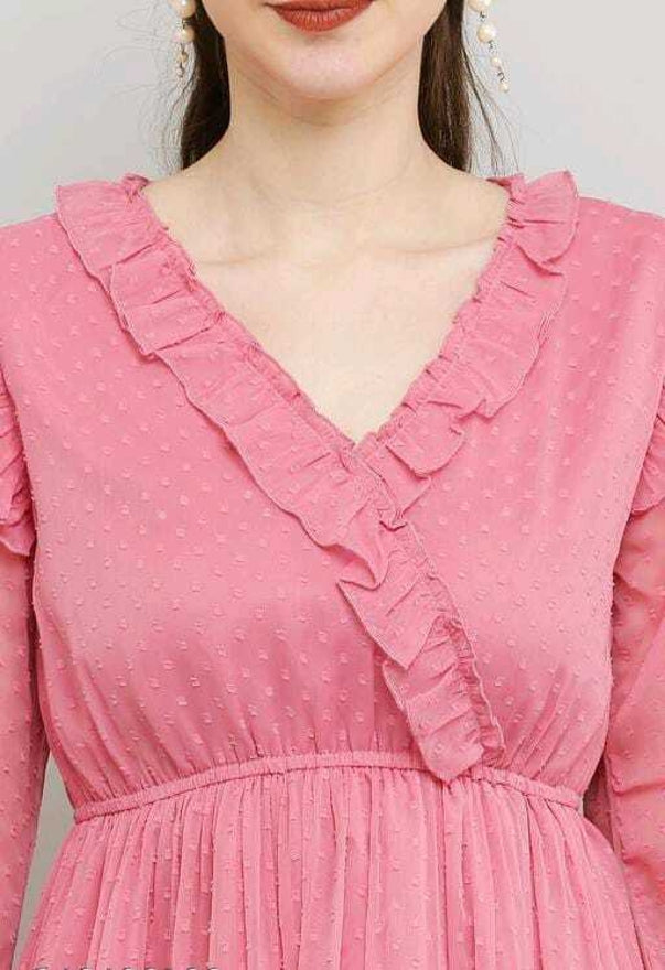 PAVONINE Buta-Design With V-Neck Pink Dress For Girls & Women | Grocsy
