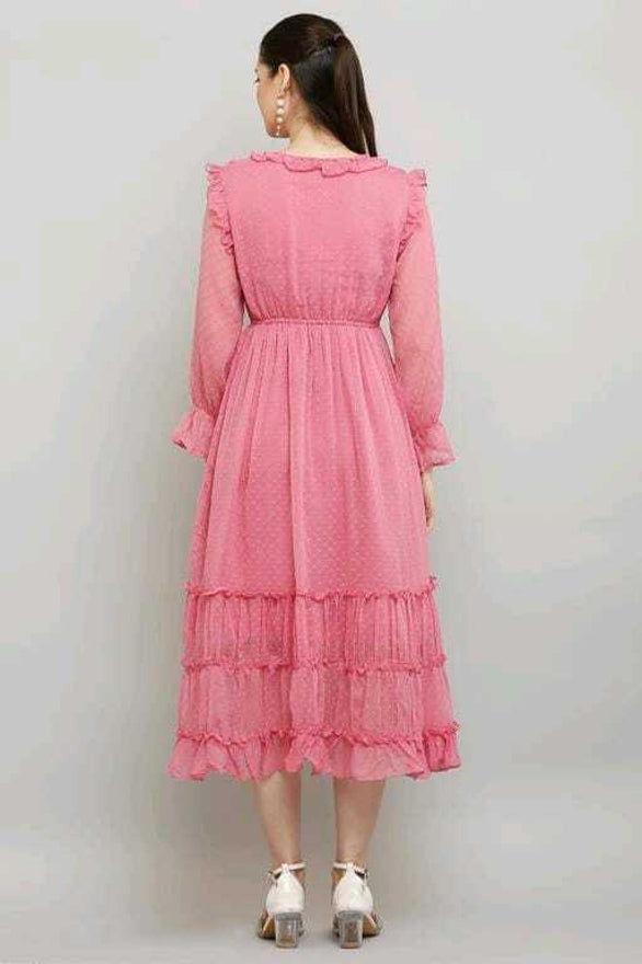 PAVONINE Buta-Design With V-Neck Pink Dress For Girls & Women | Grocsy