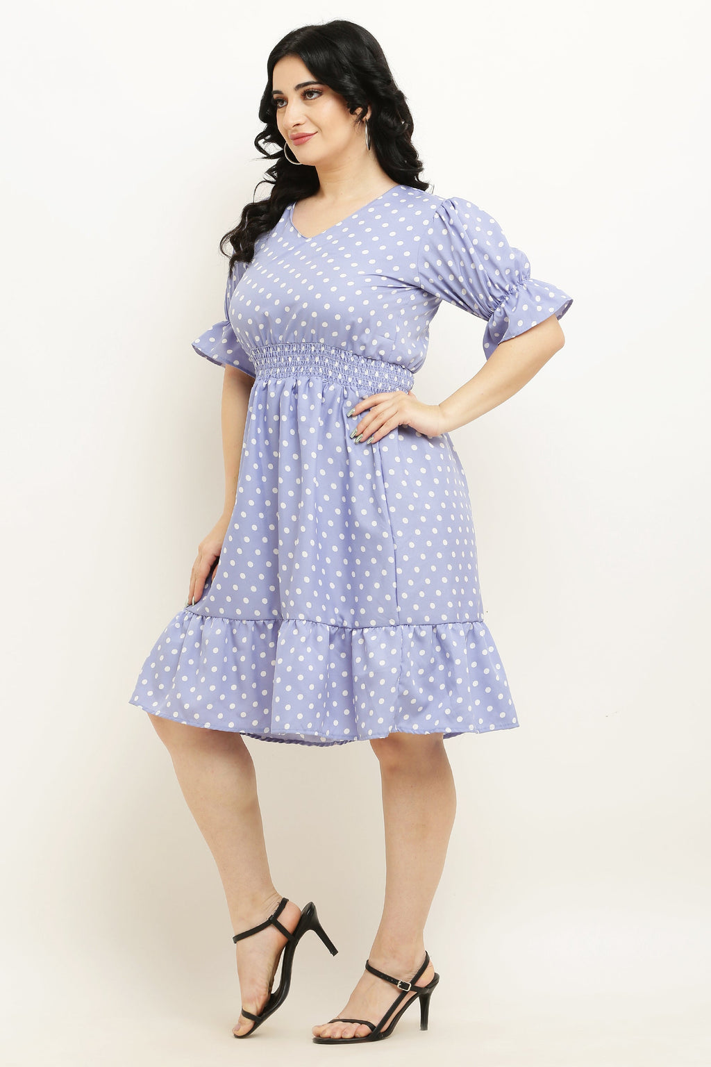PAVONINE Micro Dots Waist Kansai Crepe Fabric Lavendar Midi For Girls | Grocsy