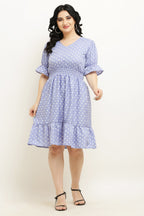 PAVONINE Micro Dots Waist Kansai Crepe Fabric Lavendar Midi For Girls | Grocsy