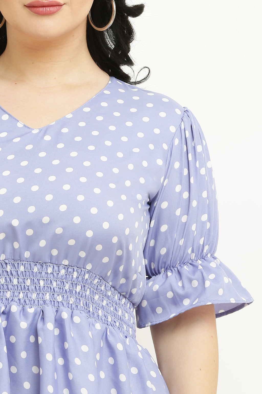 PAVONINE Micro Dots Waist Kansai Crepe Fabric Lavendar Midi For Girls | Grocsy