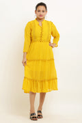PAVONINE Pum Pum & Lace Inserted Mustard Color Dress For Girls & Women | Grocsy