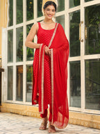 Janasya Maroon Rayon Foil Print Kurta,Bottom & Dupatta | Grocsy