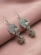NVR Women Peacock Design German Silver Oxidised Jhumka Earrings | Grocsy