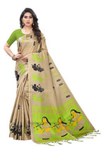 Vamika Brown Kalamkari Print With Jhalar Khadi Silk Saree (SHABRI GREEN) | Grocsy