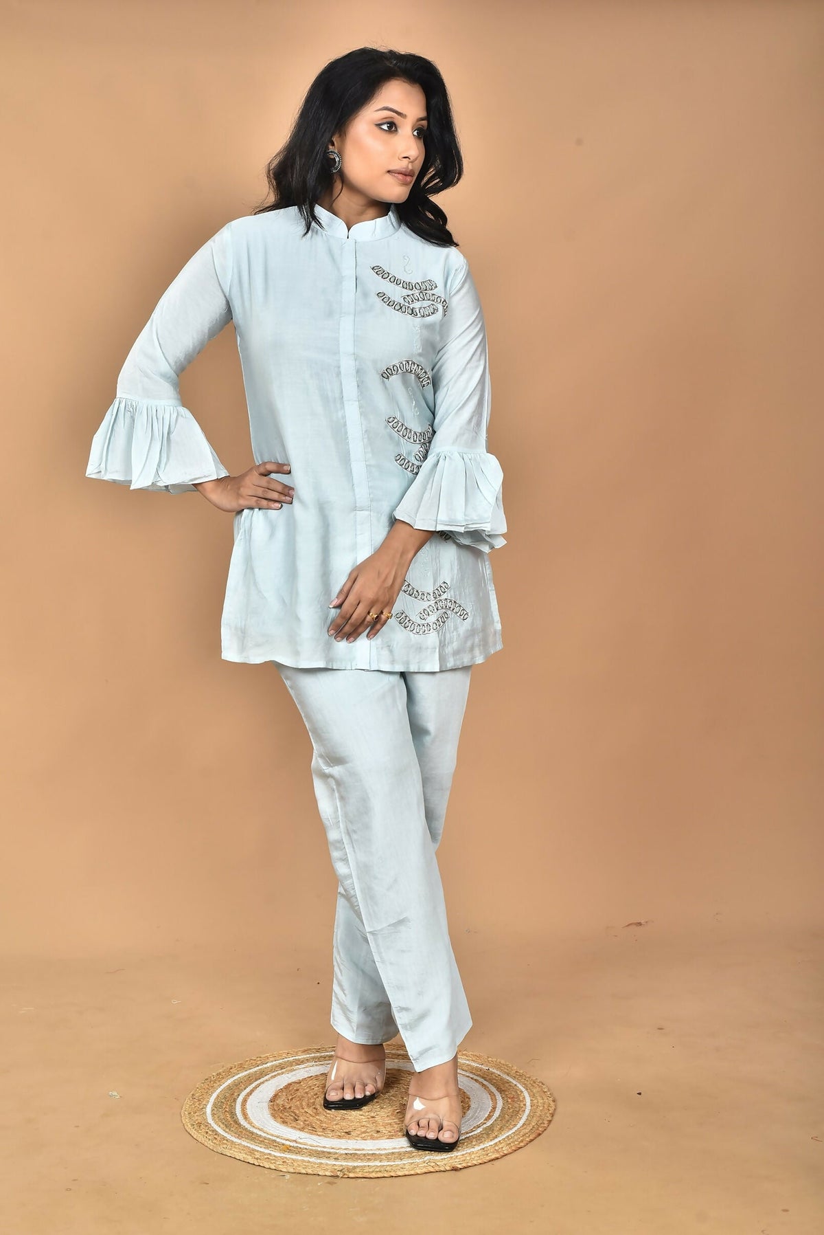 Morchari Women Hand Embroidery Co-Ords-Light Blue | Grocsy