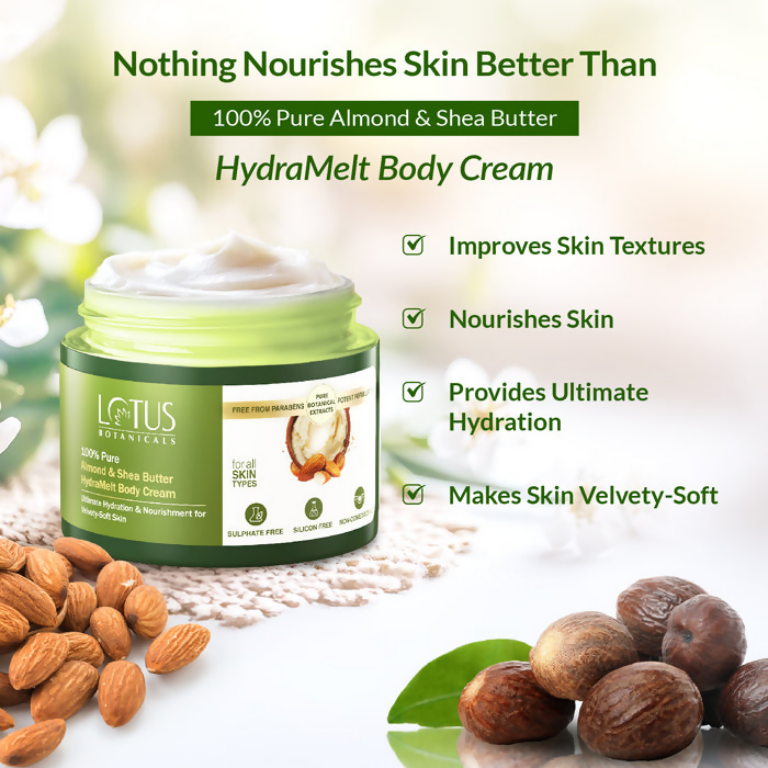 Lotus Botanicals 100% Pure Almond & Shea Butter HydraMelt Body Cream | Grocsy