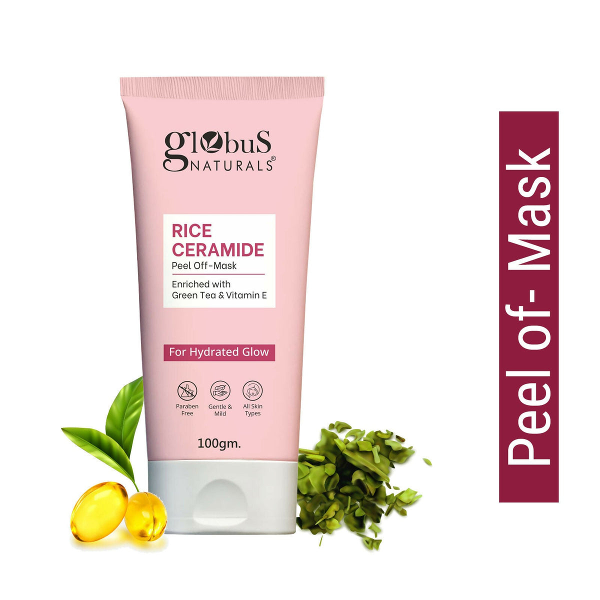 Globus Naturals Rice Ceramide Peel Off Mask, For Hydrated Glow Skin | Grocsy