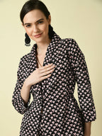 Myshka Women's Black Cotton Printed jacket | Grocsy