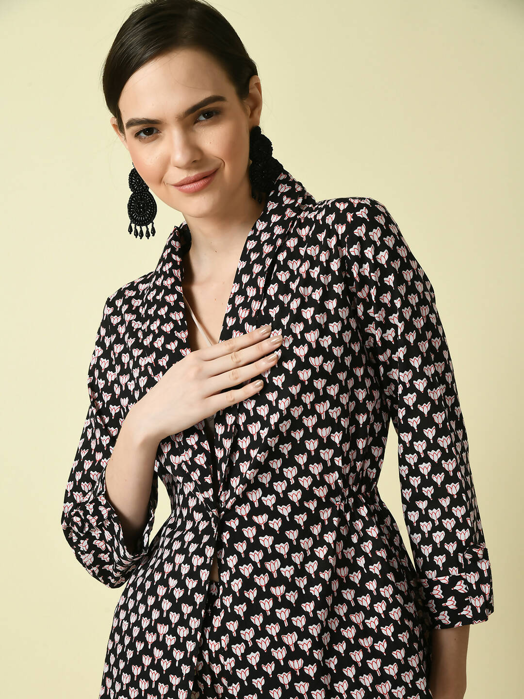 Myshka Women's Black Cotton Printed jacket | Grocsy