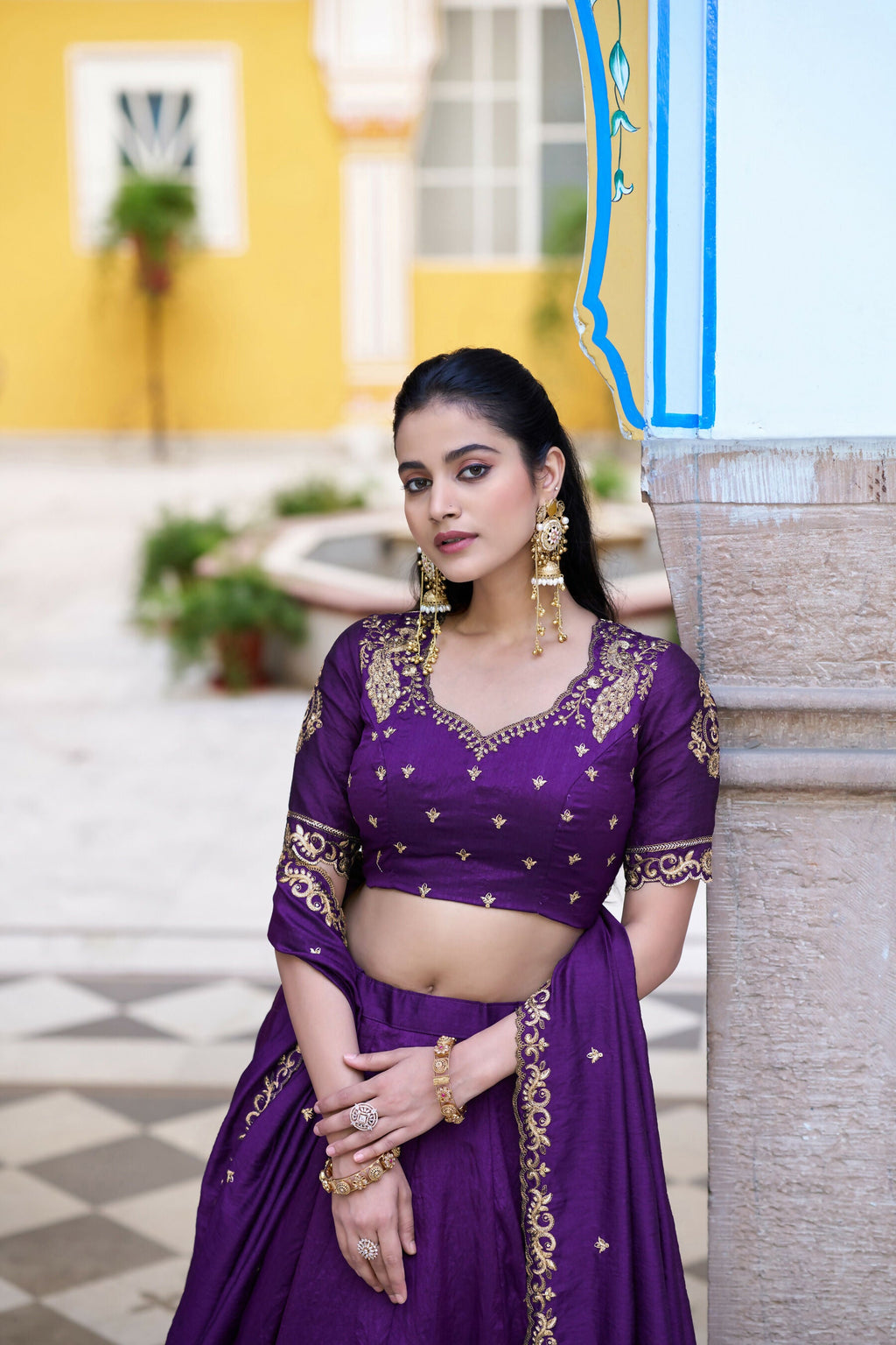 Lorenvalley Fashion Purple NC Silk Plain Lehenga Embroidery Work Choli with Dupatta | Grocsy