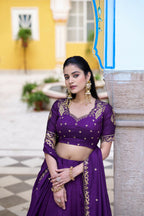 Lorenvalley Fashion Purple NC Silk Plain Lehenga Embroidery Work Choli with Dupatta | Grocsy